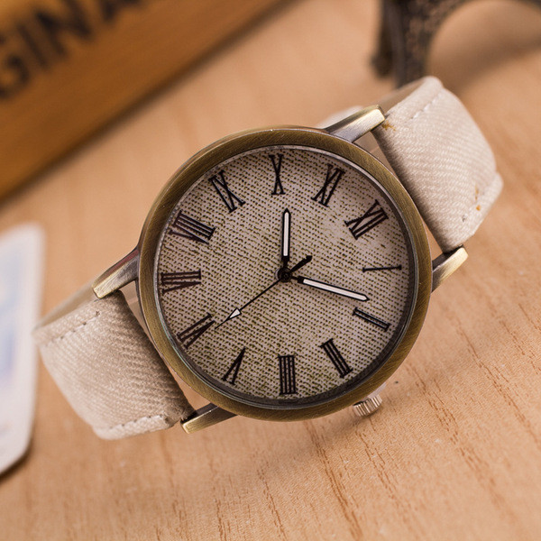New imitation jeans canvas pattern steel bottom European and American trendy multi-color leather watch canvas strap watch
