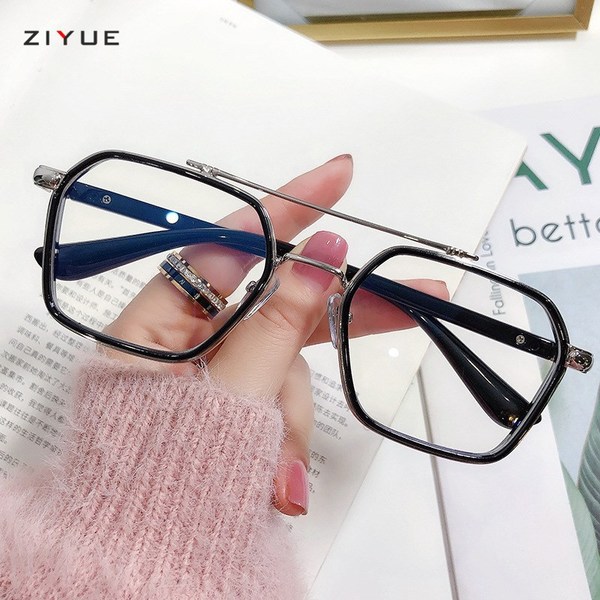 Retro color-changing double-beam glasses frame men's fashionable anti-blue light flat glasses Wei Ting same style finished myopia glasses women